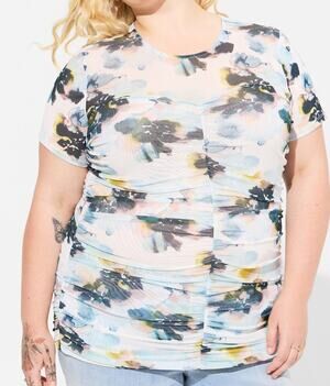 Torrid Stretch Mesh Ruched Floral Top Women's Plus Size 2X 3X 4X NWT